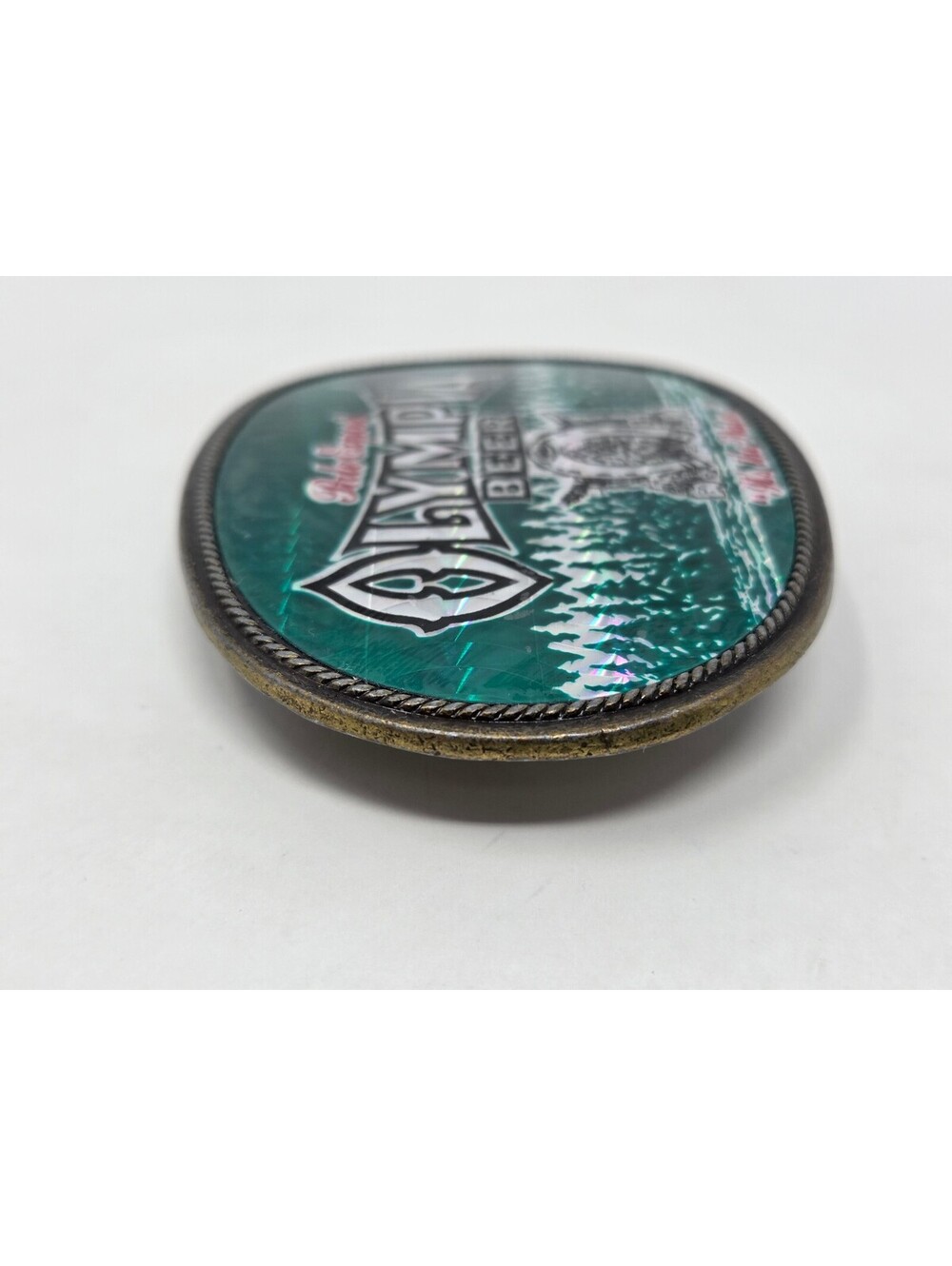 Vintage Olympia Beer Belt Buckle with Green Holographic Logo - Picture 4 of 4
